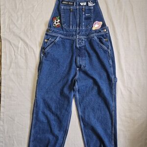 Rural King Blue Denim Overalls with Custom Vans/Pusheen Patches Y2k Skatwr Style